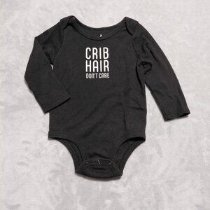 18M Lullaby Lane Long Sleeve "Crib Hair Don't Care" Bodysuit Black NwoT